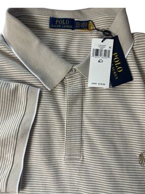 NWT Polo Ralph Lauren White & Tan Striped Ribbed Polo 3XLT
